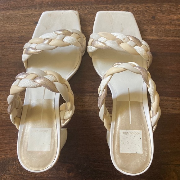 Dolce Vita Shoes - Sz 8.5 Dolce Vita Paily Cream and Metallic Leather Braided Strap Heels